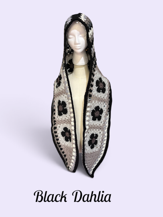 Flower Hooded Scarf - Black Dahlia