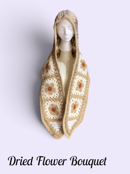 Flower Hooded Scarf - Dried Flower Bouquet