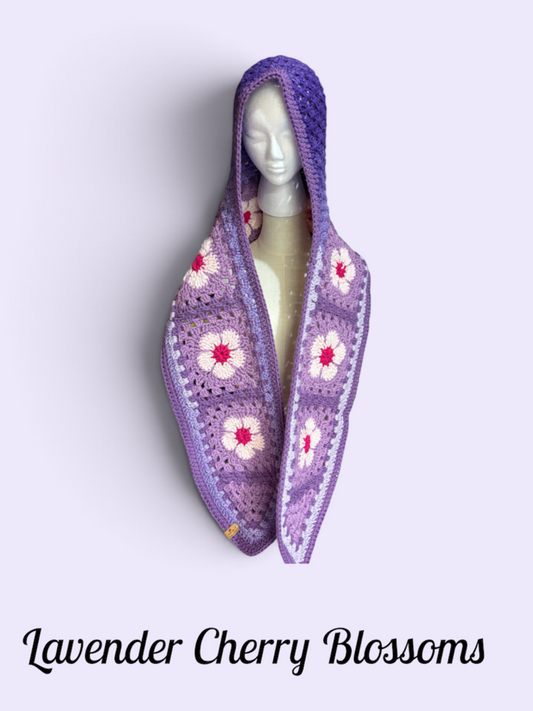 Flower Hooded Scarf - Lavender Cherry Blossoms